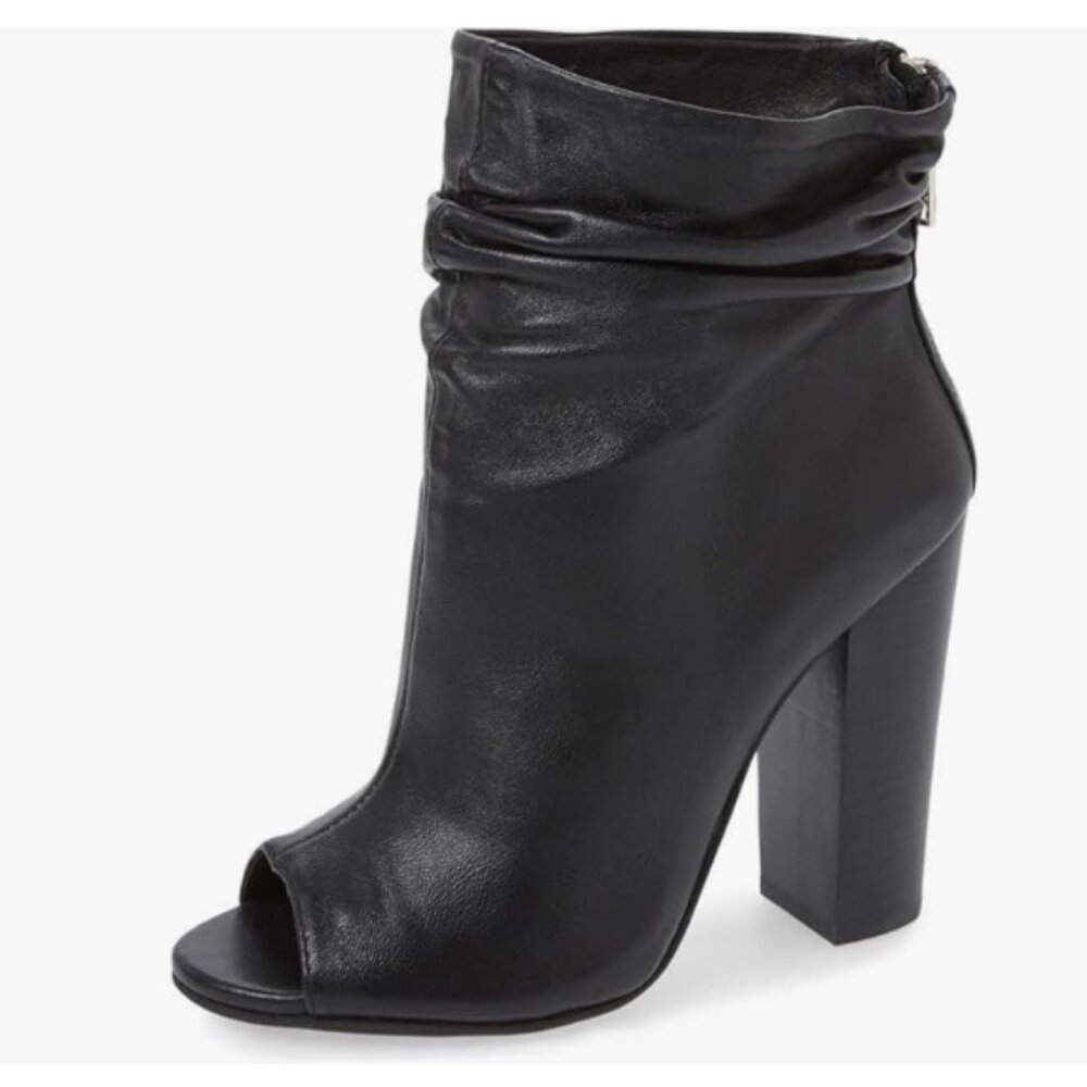 Black Women Stylish Peep Toe Slouch Ankle Boots Chunky Stacked Heels Party Shoe